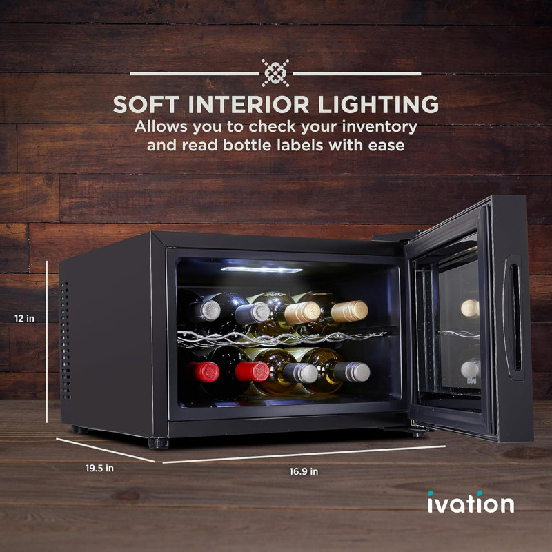 Refroidisseur à vin thermoélectrique horizontal de 8 bouteilles Ivation, Noir, noir, noir, noir