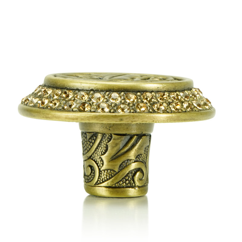 ROOKWOOD KNOB; ERINITE GREEN CRYSTAL, Brass