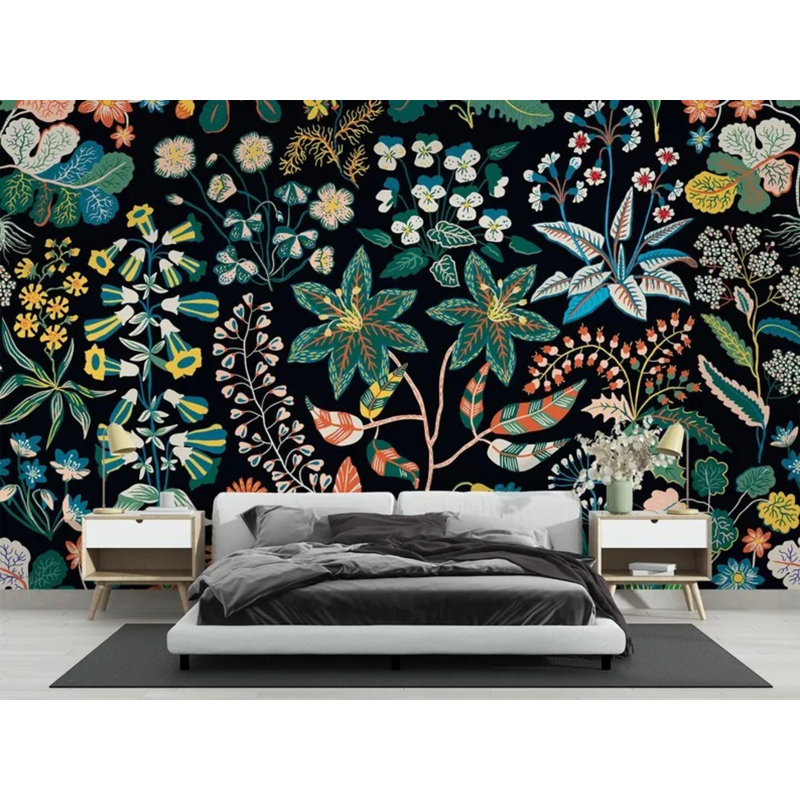 Adhésif mural floral coloré, L 138 po x l 105,96 po