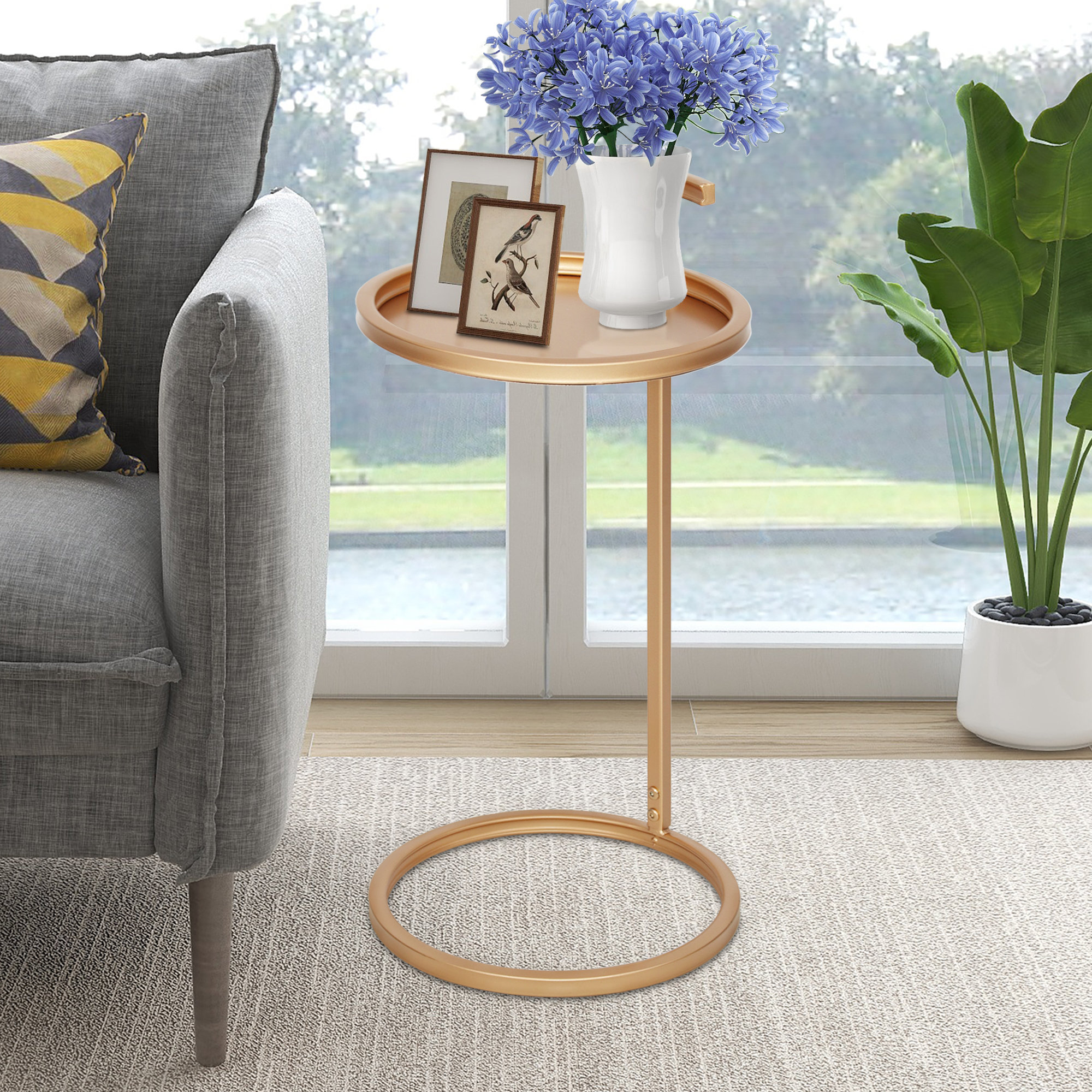 Wrought Studio Clothilda Steel Tray Top C Table End Table with Storage