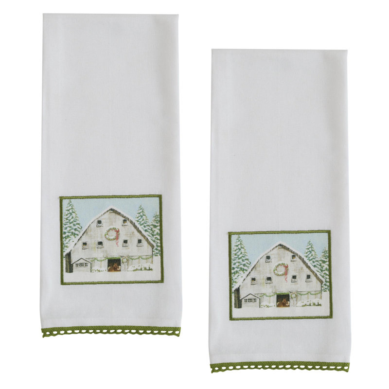  Christmas Barn Patch Dishtowel Set of 2, Christmas Barn