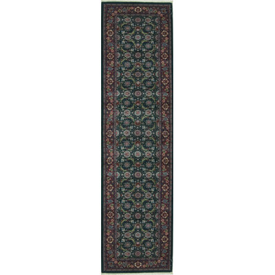 Hand-Knotted High-Quality Green and Red Runner