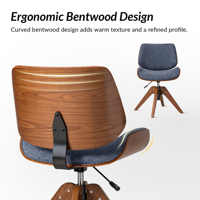 Oswina Modern Swivel Office Chair with Bentwood Design, Blue Fabric