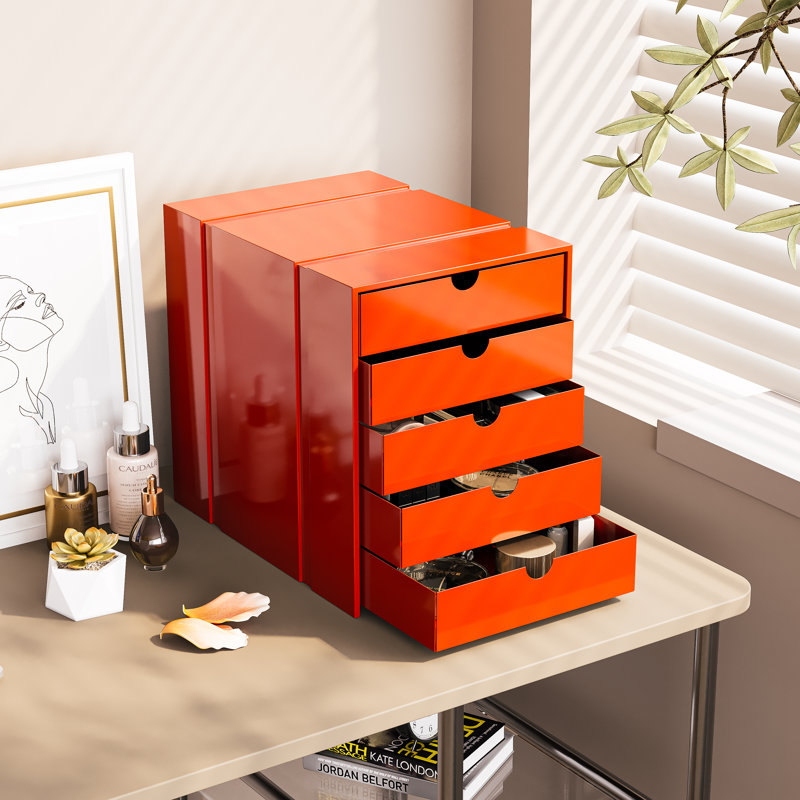 File Cabinet Shelf Organizing Box Settrays 5 Drawers Closed, Orange