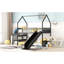 Lit simple superposé avec structure en métal noir, glissade et escalier pour un escalier de chambre à coucher pratique, arrangement de mobilier idéal-118035435
