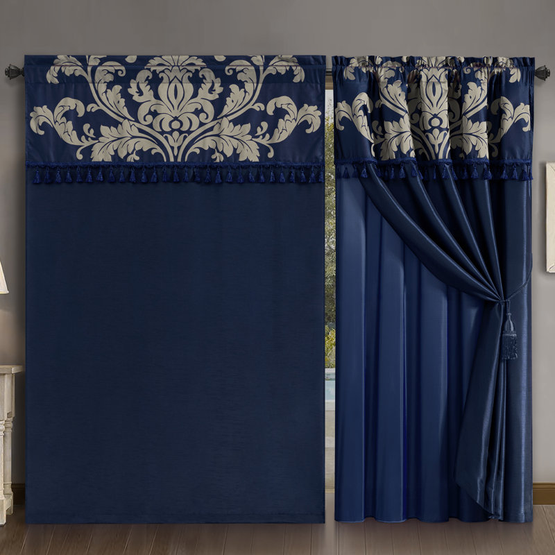 Royale Room Darkening Curtain Pair, Navy/Gold