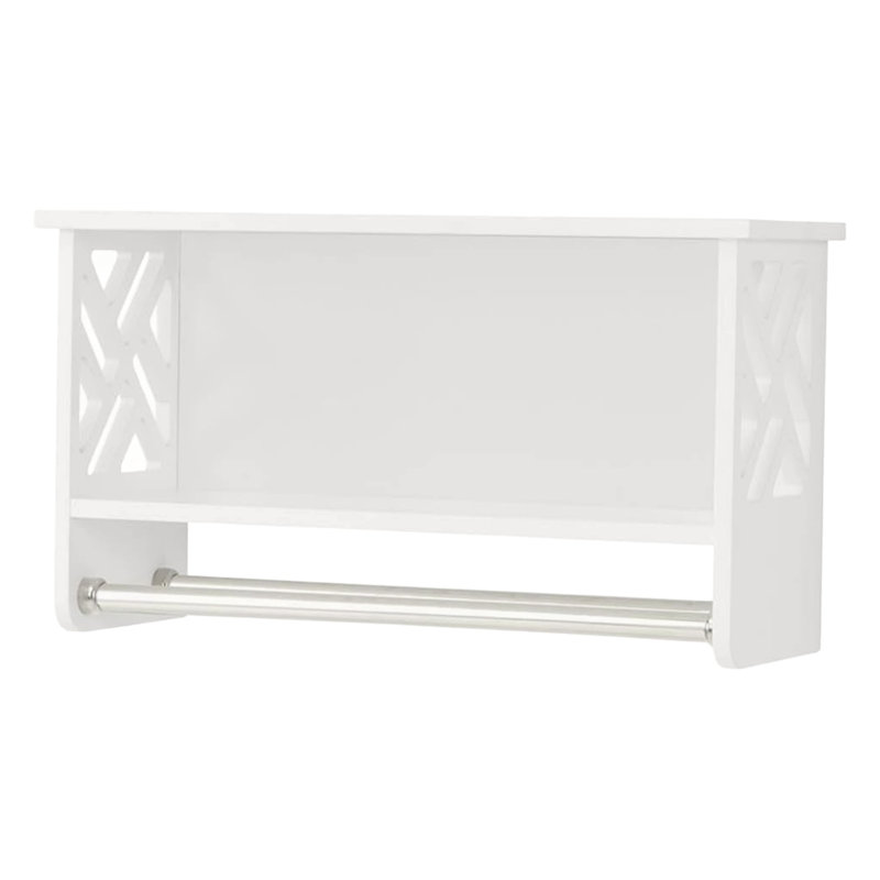 Alaterre Furniture Coventry Bathroom Wall Shelf with Towel Rods - 25” Wood Over the Toilet Storage Rack for Small Spaces, Bathroom or Kitchen - Floating Shelf for Towels, Toiletries and Decor (White)