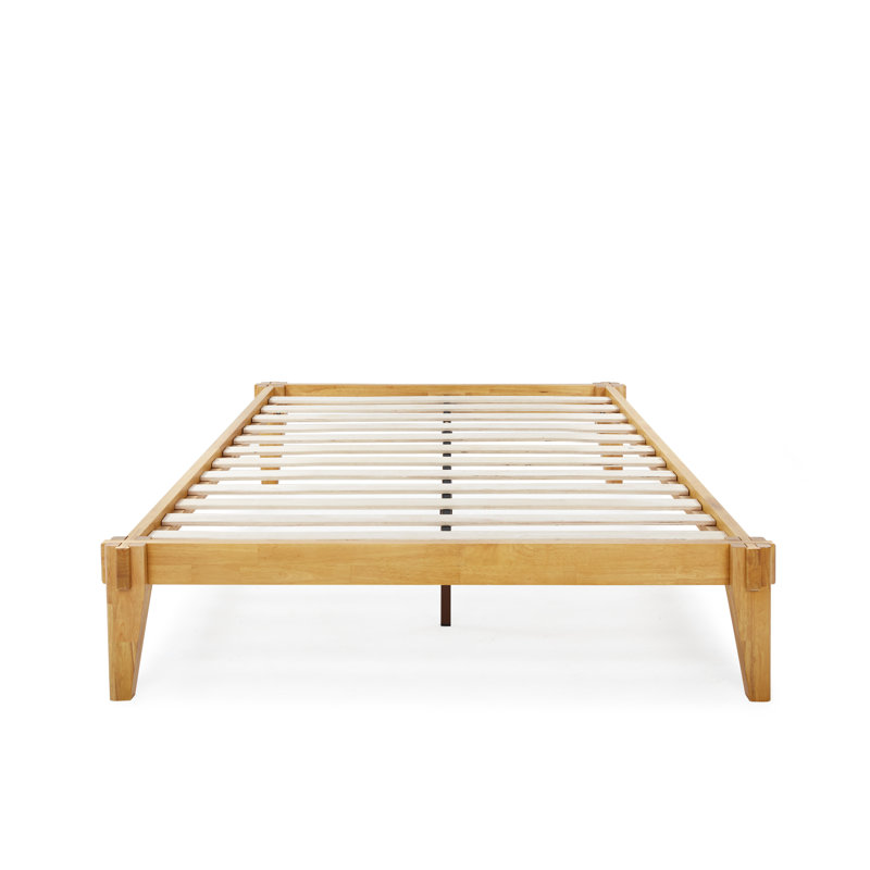 Base de lit plateforme en bois massif Jamerian sans tête de lit, lit moderne, Double, Naturel