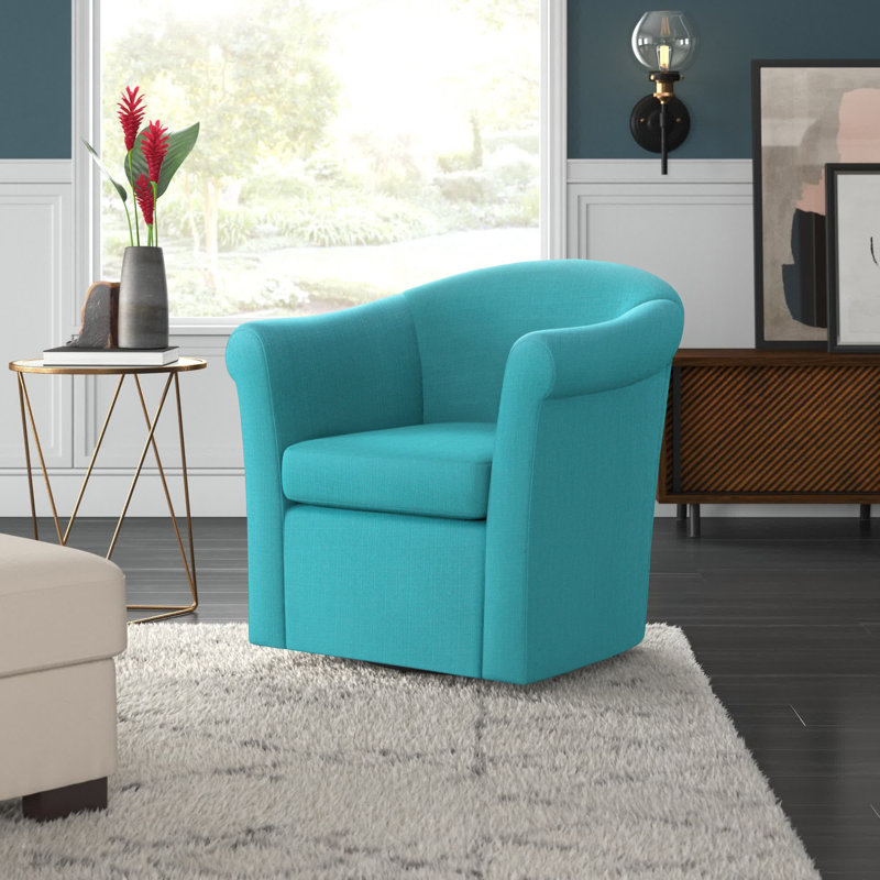 Anstett Upholstered Swivel Barrel Chair, Klein Peacock Basketweave