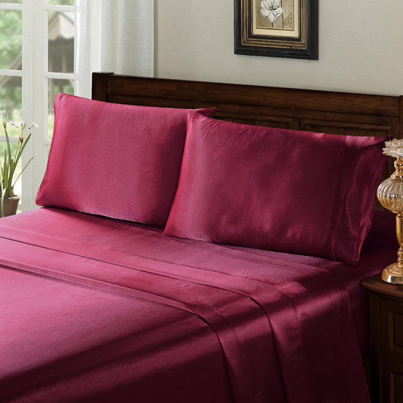 Burgundy King Satin Microfiber 4-Piece Bed Sheet Set