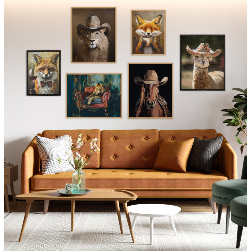 Mignon renard café, art mural, Cadre noir, H 12,65 po x l 16,65 po