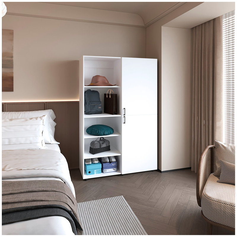 White 2-Door Wardrobe With Open Storage