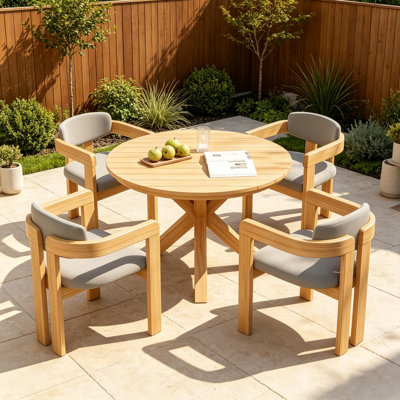 4-Person Acacia Wood Round Patio Dining Set with  Chairs