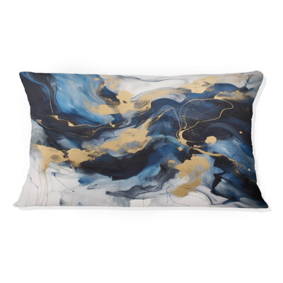 Coussin décoratif bleu foncé et doré à motif de fractales X