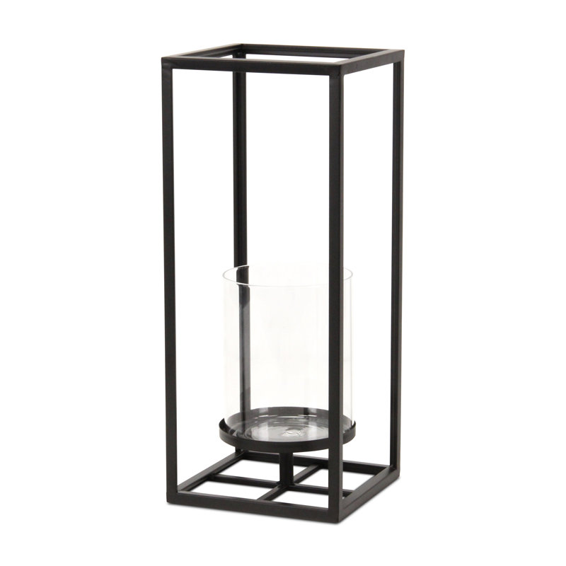 Pembertale Tall Square Gold Metal Lantern, Black, 15.75" H x 6.5" W x 6.5" D
