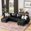 Canapé modulaire réversible en L de 118,5 po avec siège de rangement 6 pièces Caynemore - Similicuir - Noir-112898514