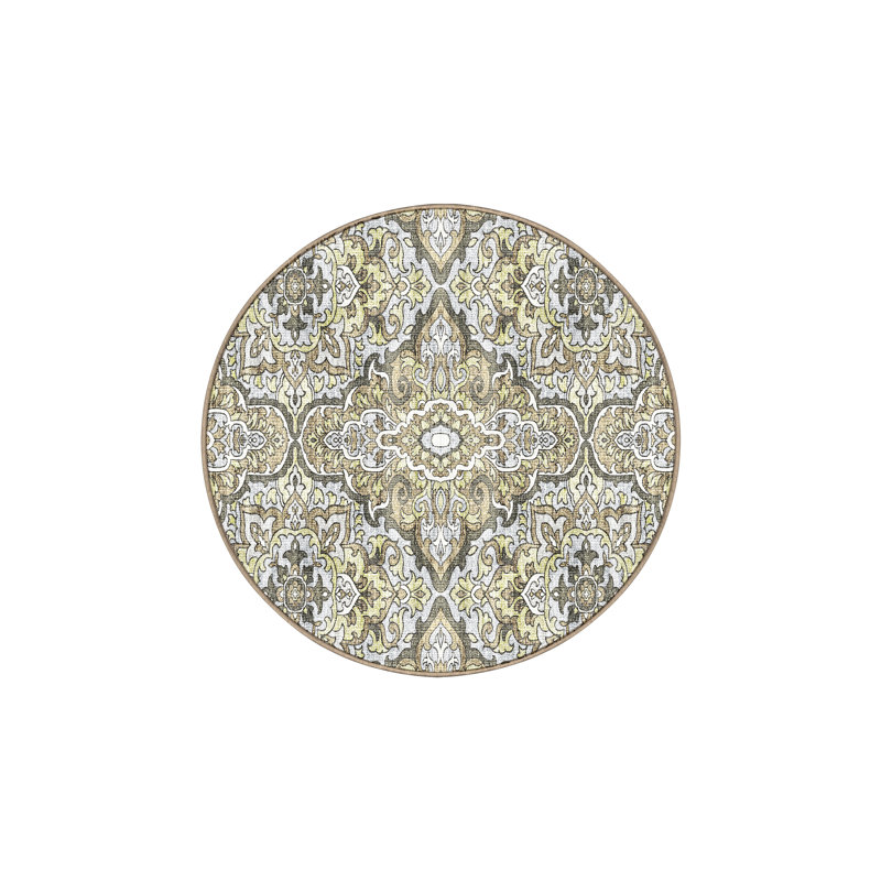 Flemmie Hand Loomed Washable Oriental Indoor Rug, Round 5'