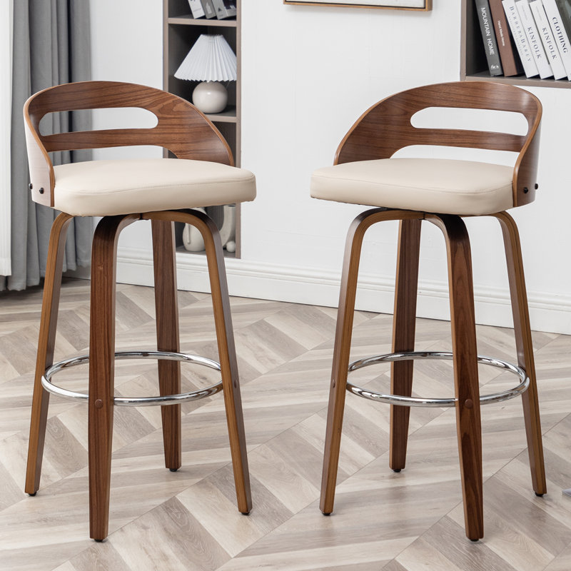 Hesson Swivel Counter & Bar Stools, Cream Pebbled Faux Leather, Bar Stool (30.31" Seat Height)