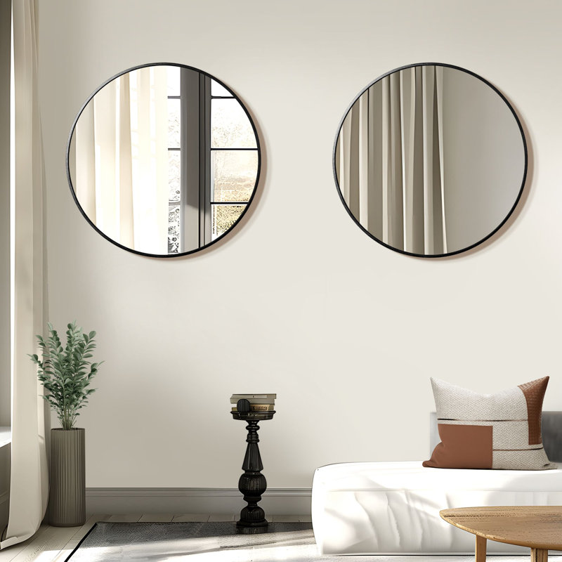 Miroirs muraux ronds en métal, Noir, 28 po x 28 po