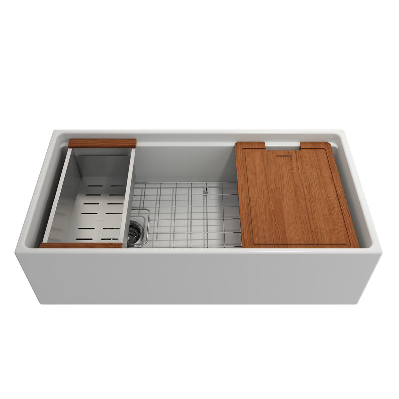 30'' L Single Basin Kitchen Sink, Matte White