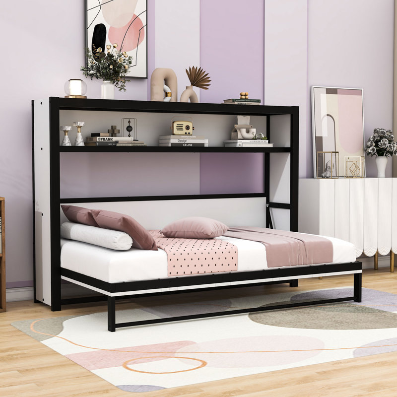 Murphy Bed with Built-in Shelf, Black/White