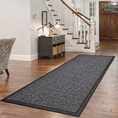 Grey Barrier Mat Heavy Duty Indoor Outdoor Dirt Trapper Door Mat Non-Slip Entrance Rug Hallway kitchen Living Room Shoes Scraper Absorbent Carpet (80x300cm)