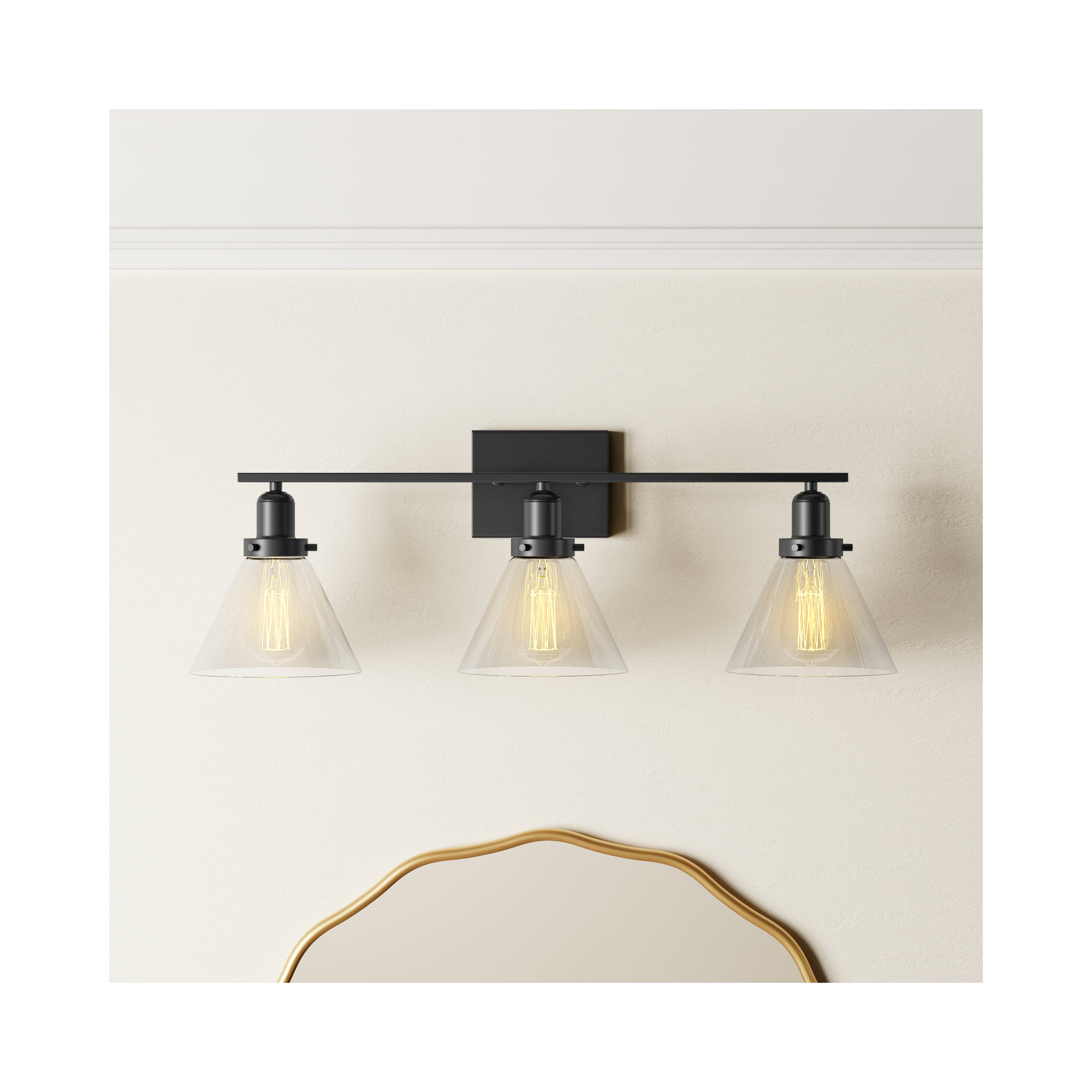 Catalina 3 Light Transparent Dimmable Bath Sconce, Black