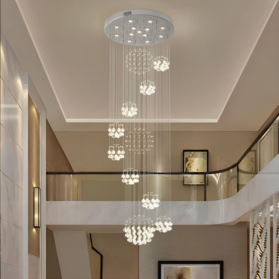 Herrin 13-Light Large Modern Spiral Staircase Crystal Chandelier, High Ceiling Long Chandelier