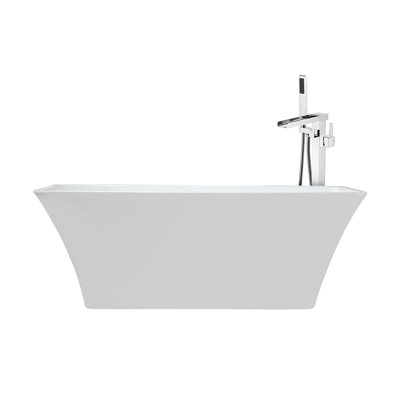 Vinter 59 in White Freestanding Acrylic Flatbottom Soaking Bathtub with Chrome Hardware and Cascata Tub Filler
