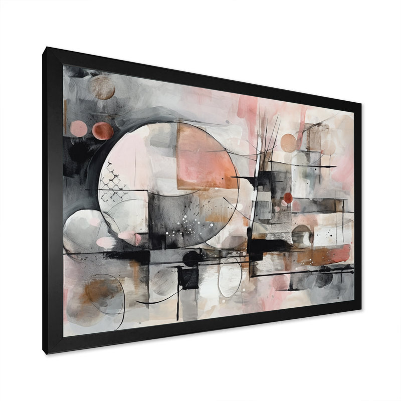 Kaydence, harmonies abstraites roses de forme II sur toile, Cadre photo noir, H 16 po x l 32 po x P 1 po