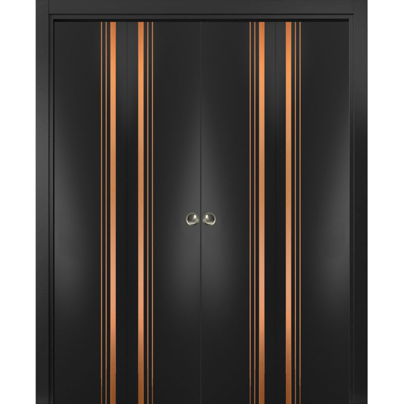Porte pliante à panneaux en bois, Noir mat, 72 po x 80 po