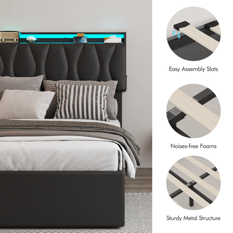 Lit plateforme tapissier Helmgard, Double