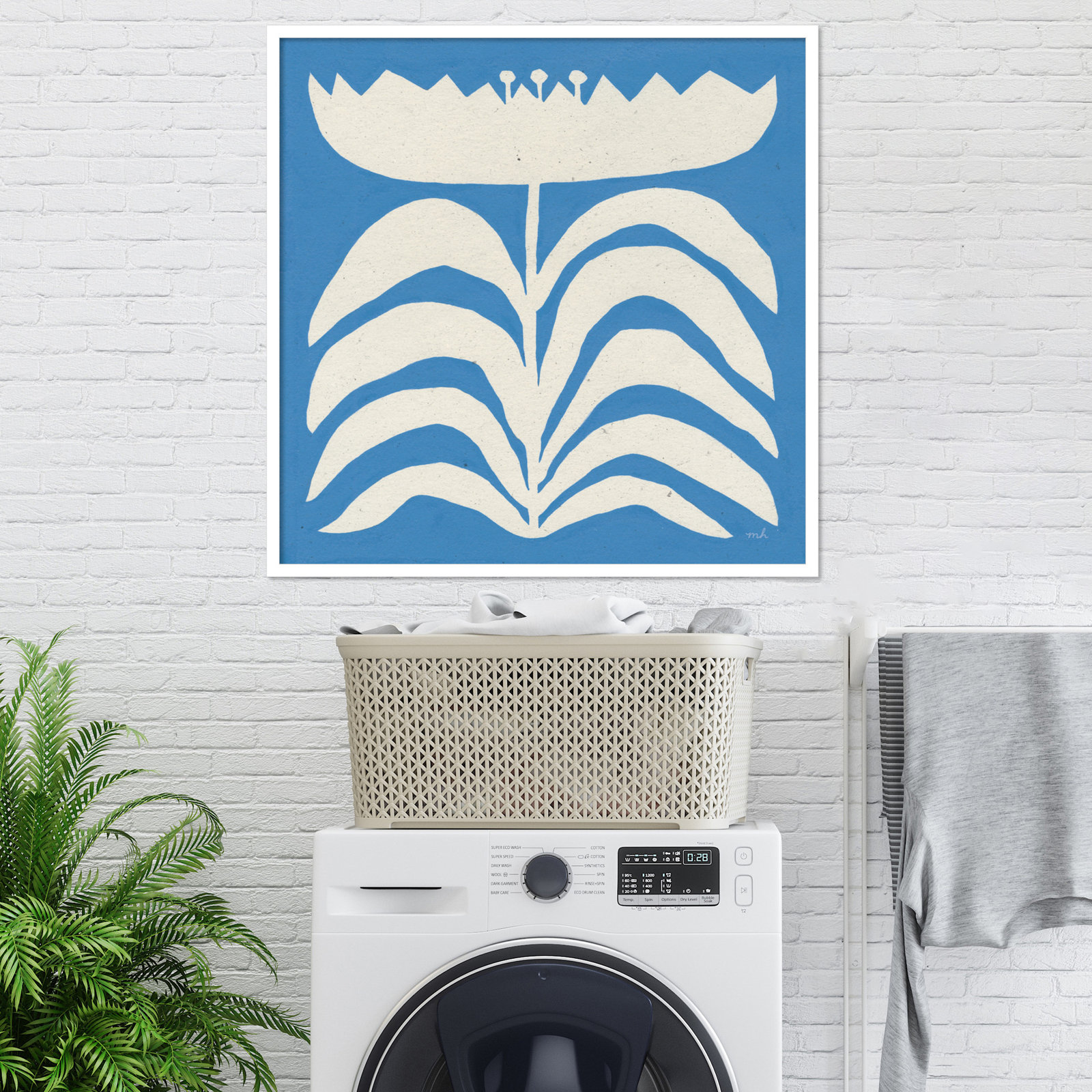 Delighted Floral II Blue Print, White, 33" H x 33" W x 1" D