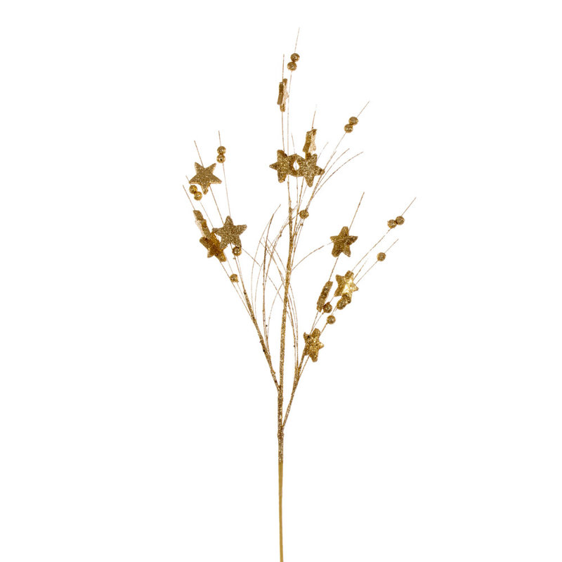 33" Star and Ball Glitter Spray, 6 per bag., Gold