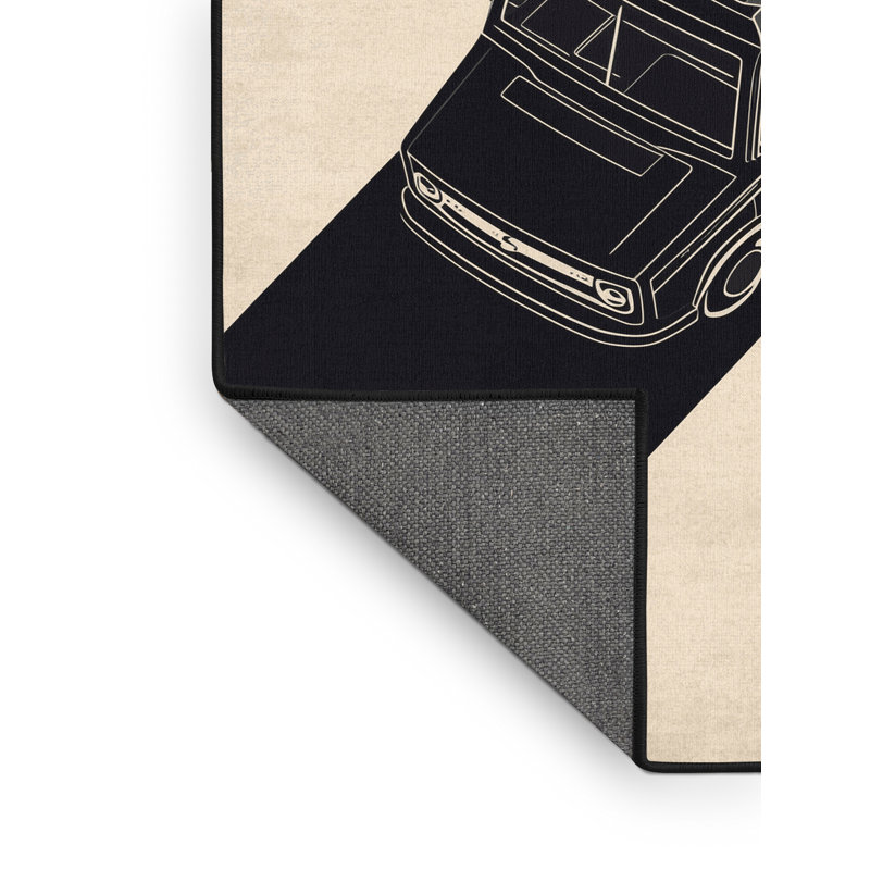 Soft Plush Eddleman Delivery Van Modern & Contemporary Area Rug in Beige – Black Binding, 3x5