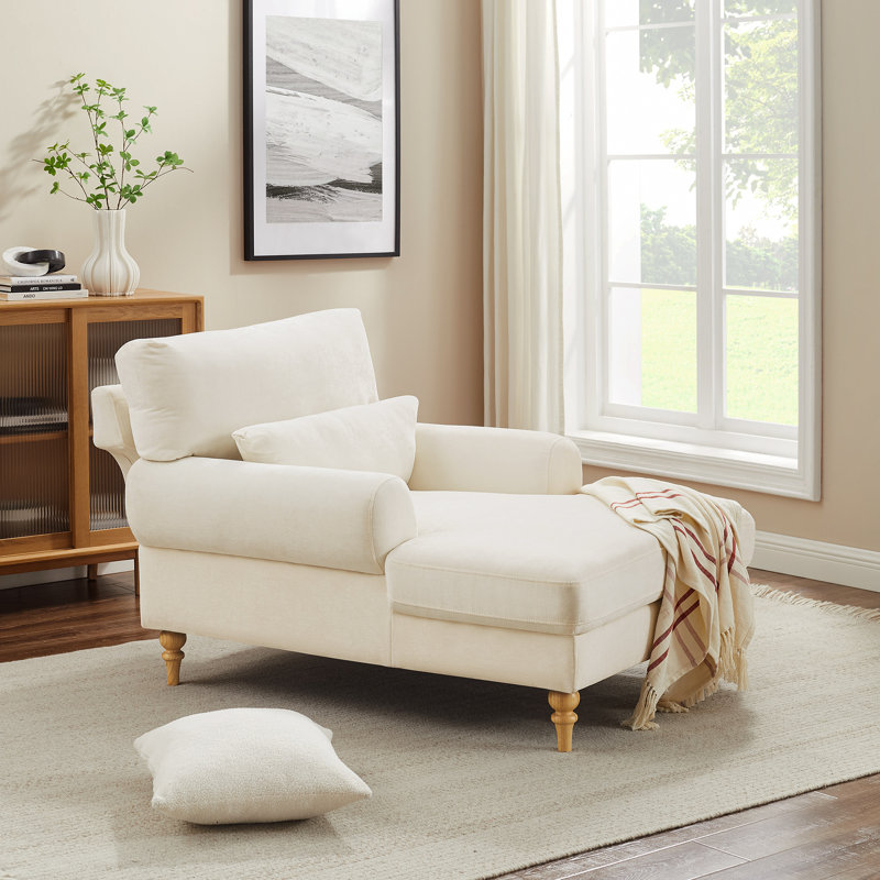 Davene Upholstered Chaise Lounge with Adjustable Backrest, Light Brown, White Polyester Blend