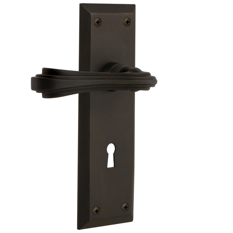 New York Plate Single Dummy with Decorative Keyhole and Fleur Lever, Oil-Rubbed Bronze, Right Handed