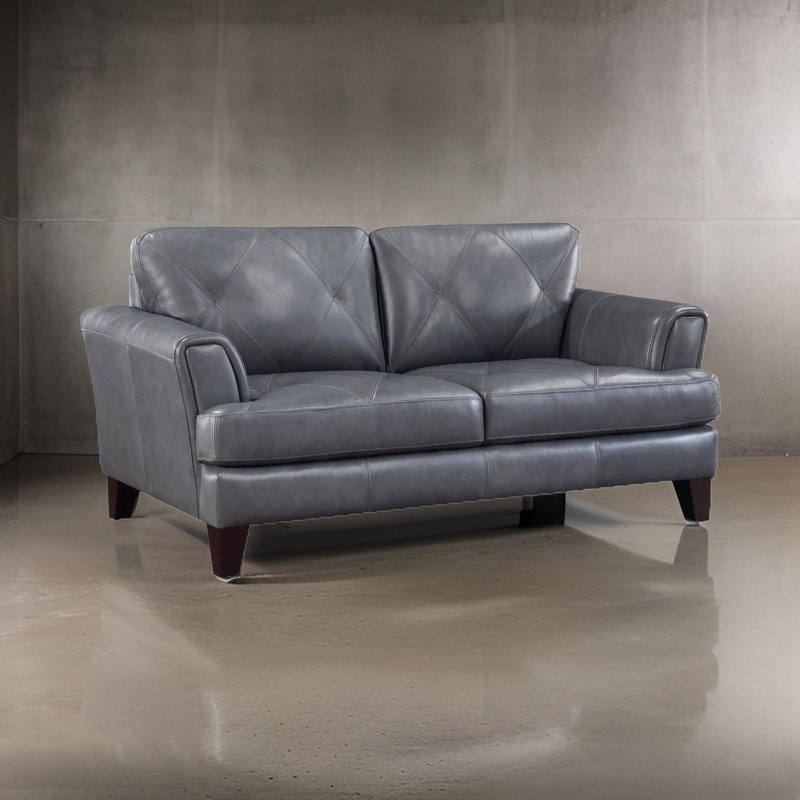 Canapé à accoudoirs carrés en cuir véritable 88 po Nico, H 35,5 po x l 70,5 po x P 38 po, Cuir véritable gris bruni