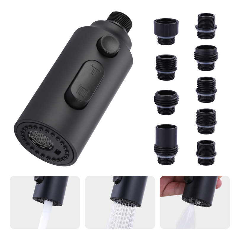 Matte Black 3-Function Kitchen Faucet Spray Head with 9 Adapters