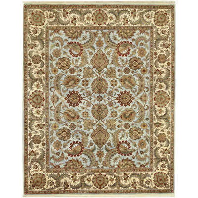 Wool Oriental Area Rug in Light Blue/Green/Beige