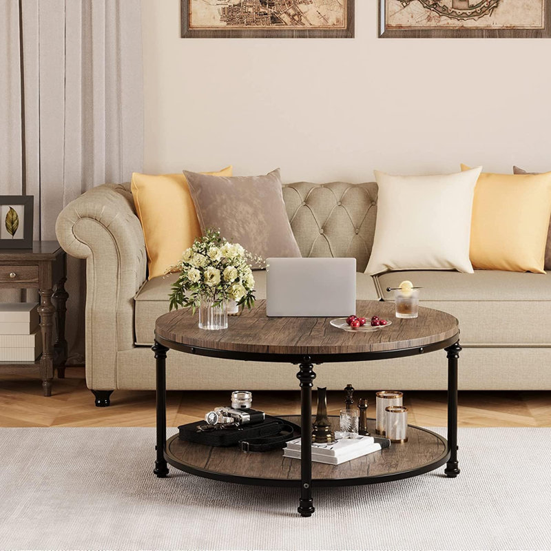 2-Tier Rustic Wood Round Coffee Table