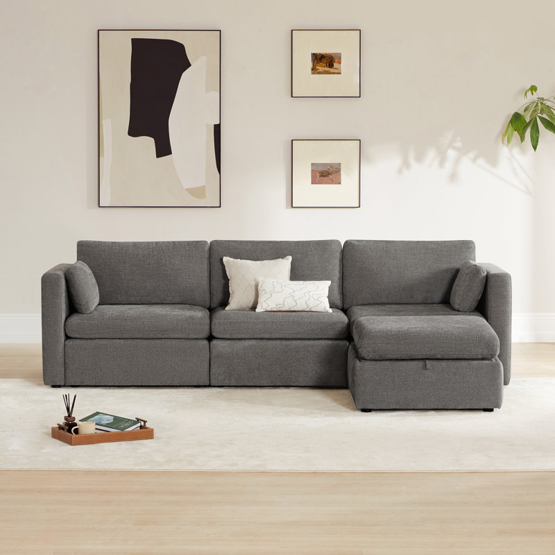 Canapé modulaire 4 pièces 112,6 po 4 pièces, Mélange de lin gris fossile