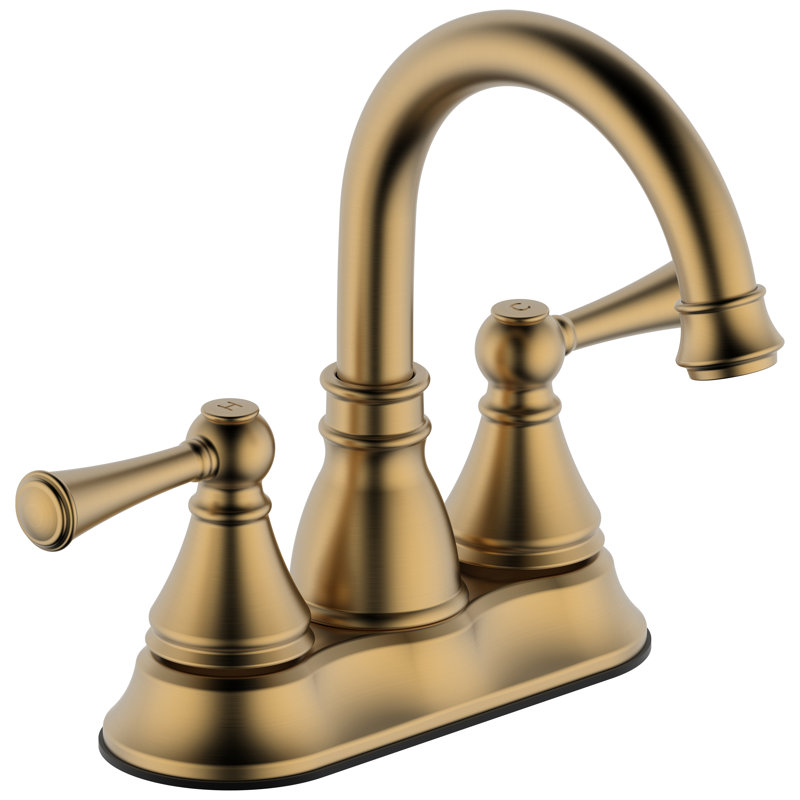 Derengge Centerset 2-Handle  Bathroom Sink Faucet With Plastic Overflow Pop-Up Drian, Brushed Gold