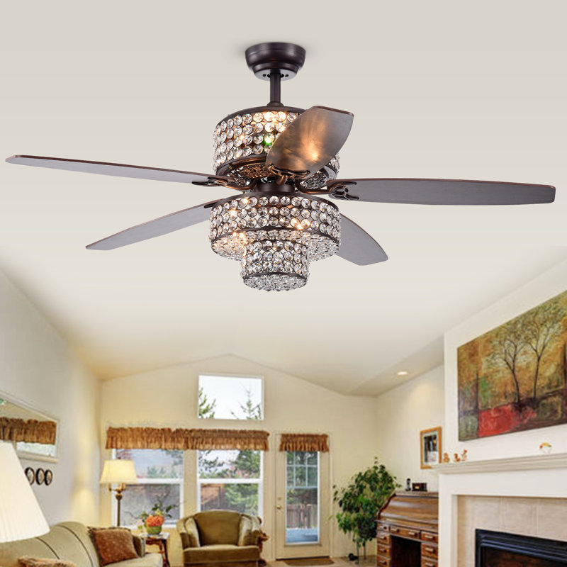 Ventilateur de plafond 52 pales en cristal 52 po avec ensemble d'éclairage inclus, Télécommande
