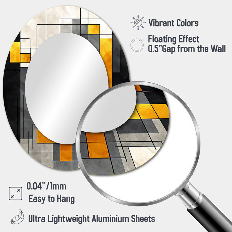 Miroir mural jaune et gris géométrique fusion 2, H 43 po x l 33 po