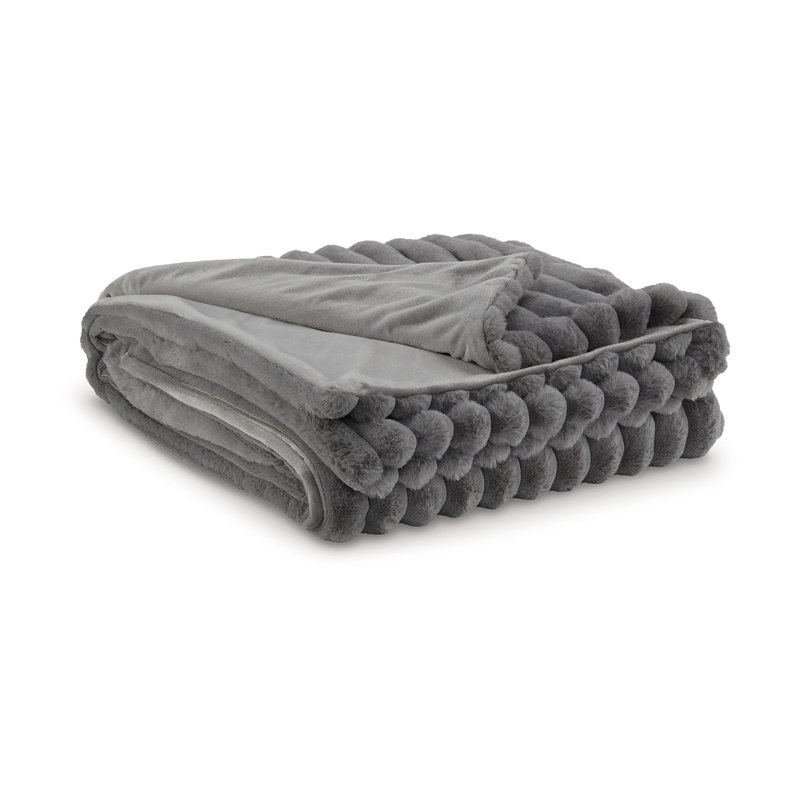 Jeté Visha, rayures jacquard en fausse fourrure, polyester moderne, Gris