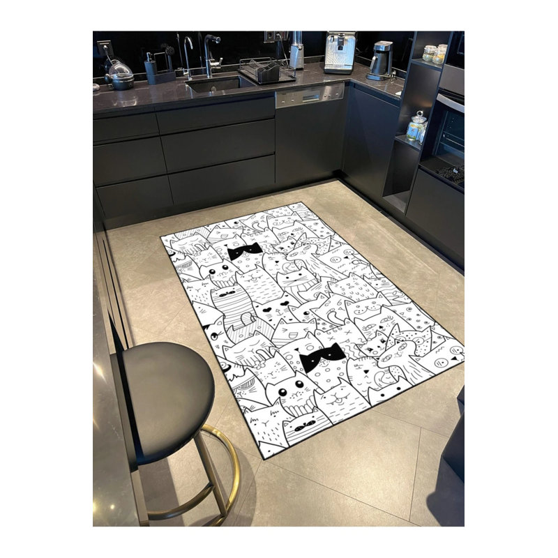 Cartoon Geometric Themed Patterned Woven Base Carpet And Washable Carpet, Rectangle 4'8" x 6'7"