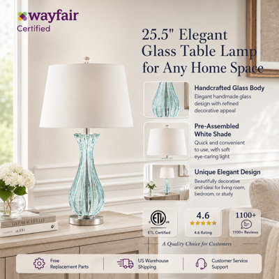 Ursuline 25.5" H Glass Table Lamp with Chrome Base