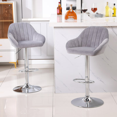 Swivel Upholstered Adjustable Height Counter Stool with Metal Frame