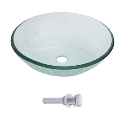 16.5"L x 16.5"W Glass Bathroom Vessel Sink Clear Circle Tempered Glass Bathroom Sink with Pop-up Drain